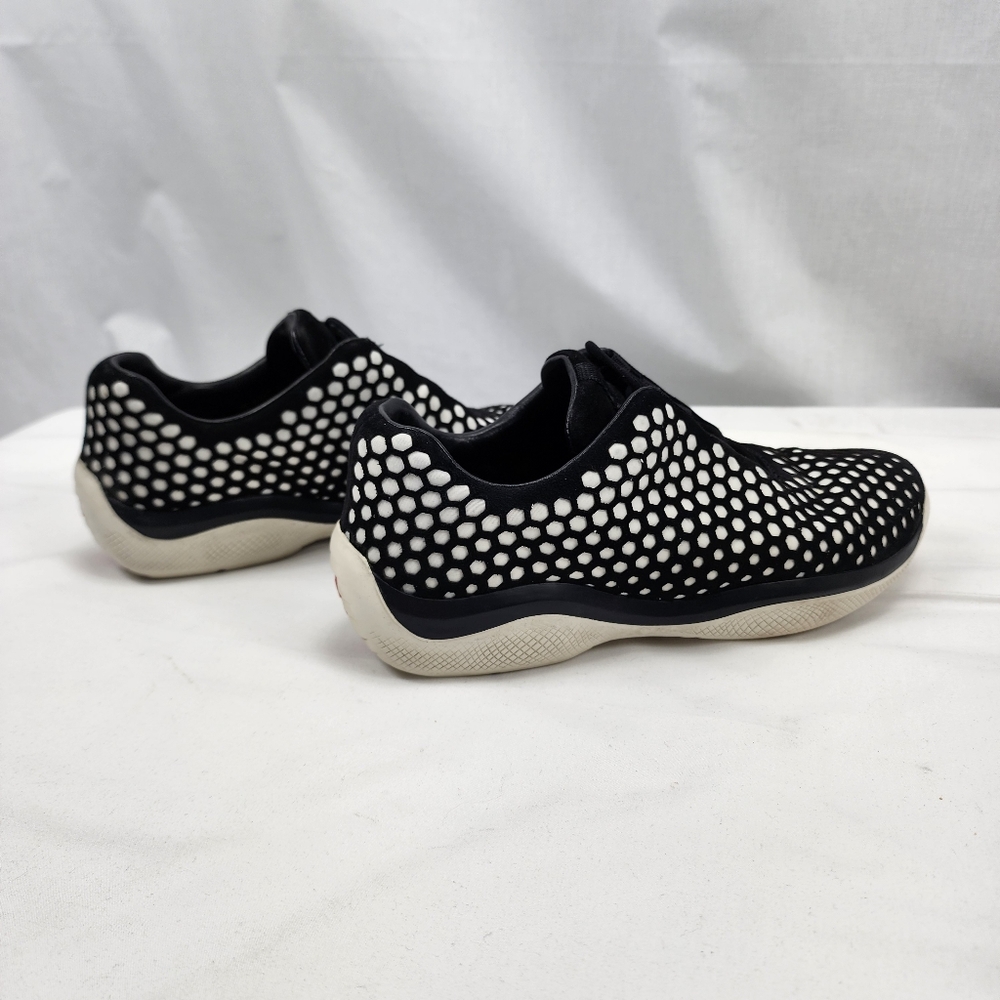 Prada Suede Slip-on 3D Sneakers pull tight laces Black White Prada Size 38 US 8 - Picture 2 of 10